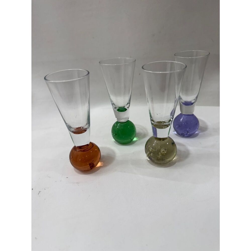 Crystal Hand Blown Bubble Vase Fireball Shot Glass Bar Party 4 Set 1 Oz  Each